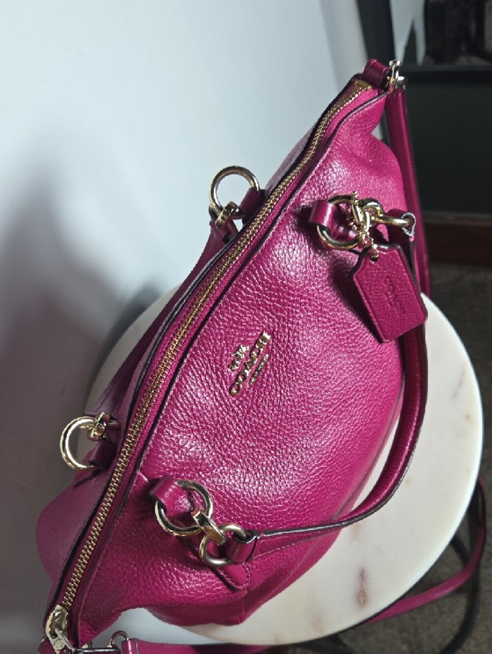 Coach Kelsey Pebbled Leather Satchel - Fuchsia - Picture 5 of 10